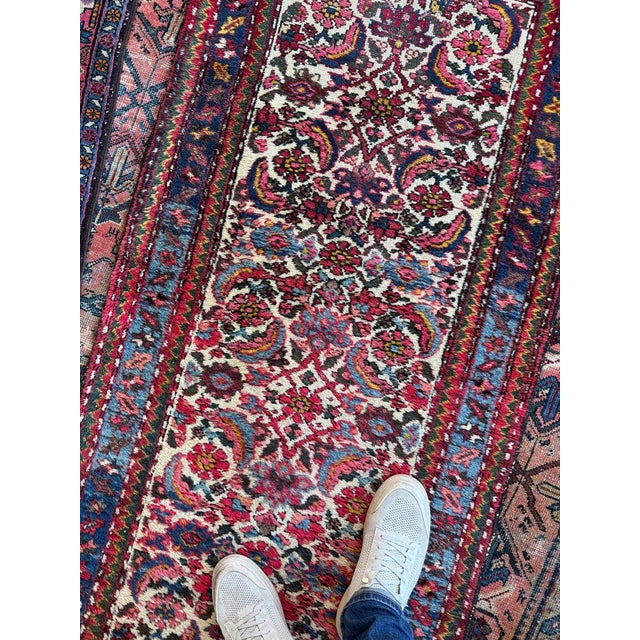 1930s Linen Ground Water Garden Hamadan Ice Blues Rug 2.7 x 9.10 For Sale - Image 9 of 10