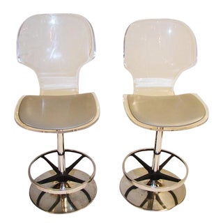 1970s Vintage Lucite and Chrome Stools - a Pair For Sale