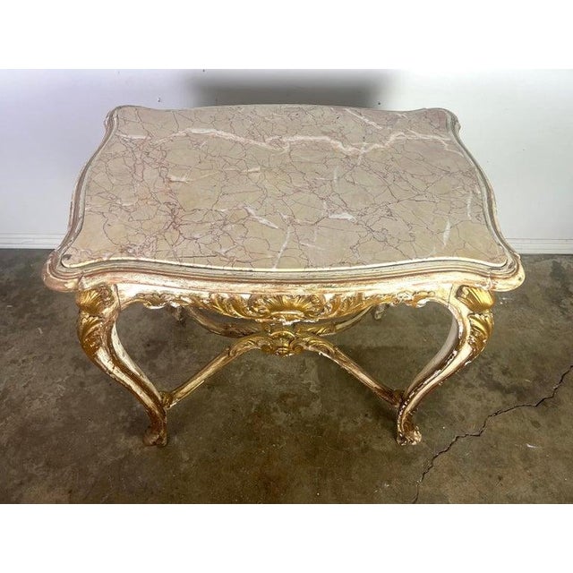 19th Century 19th C. French Painted & Parcel Gilt Table W/ Marble Top For Sale - Image 5 of 17