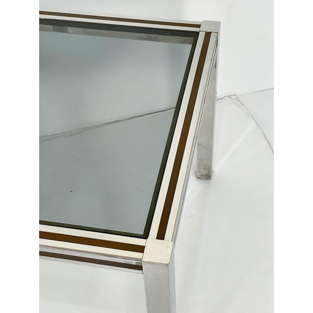 French Modern Square Low Side Table of Chrome and Brass With Smoked Glass Top For Sale In Austin - Image 6 of 9