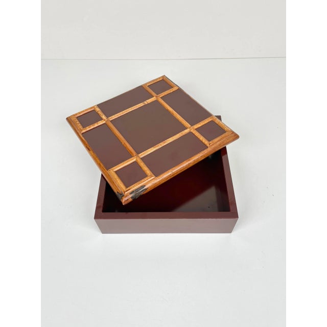 Brown Bamboo & Wood Squared Box by Tommaso Barbi, Italy, 1960s For Sale - Image 8 of 18