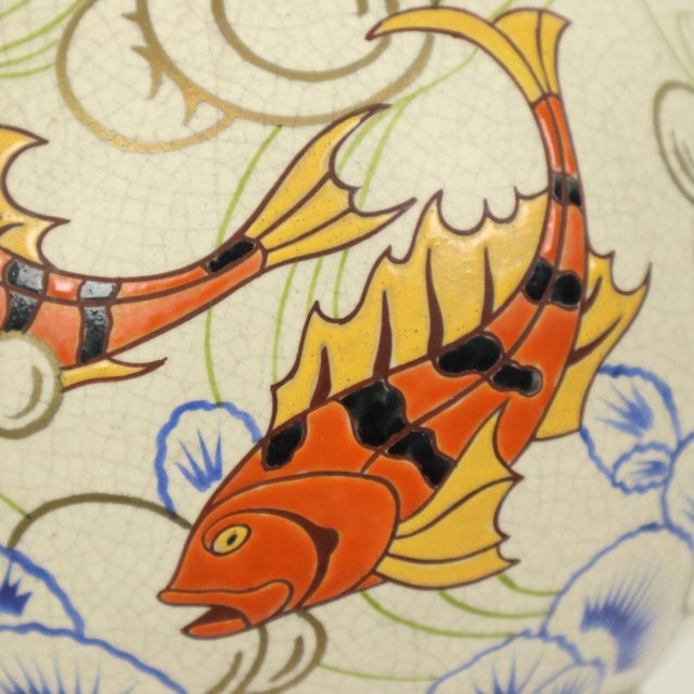 Blue Art Deco Vase with Fish from Orchies, France, 1920s For Sale - Image 8 of 18