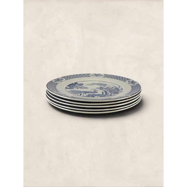 Antique English Wood & Sons "Yuan" Blue & White Transferware Dinner Plates, Set of 5 For Sale - Image 15 of 16