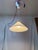 Vintage Cone Shaped Milk Glass Pendant Light Fixture White With Blue Ring For Sale - Image 4 of 8