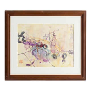 “Fishing Boats in Kaohsiung” Watercolor Painting by Walter Sorge For Sale