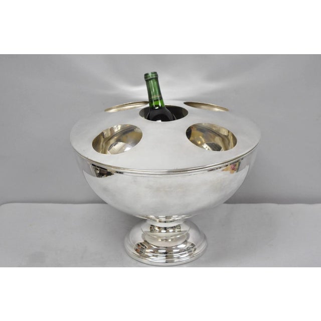 Modern Vintage Modern Pedestal Base Silver Plated 5 Bottle Champagne Chiller Ice Bucket For Sale - Image 3 of 17