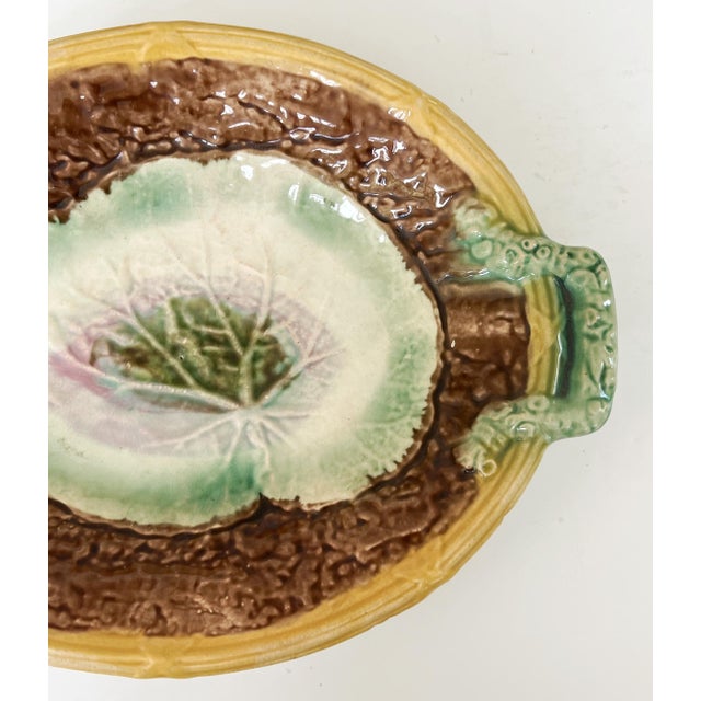 Majolica Antique 19th C Majolica Begonia Leaf and Faux Bois Platter C1880s For Sale - Image 4 of 6