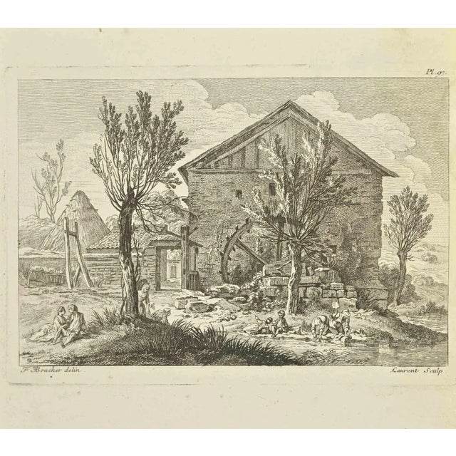 Countryside is an etching realized by Pierre-François Laurent in 18th Century. Good conditions. Signed in plate. The...