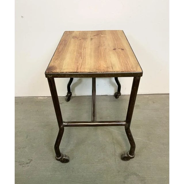 Industrial Side Table on Wheels, 1960s For Sale - Image 10 of 11