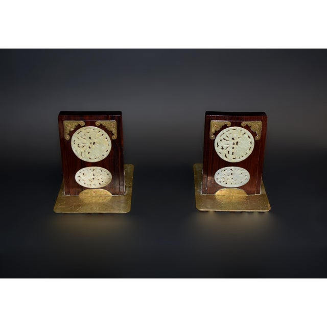 Pair Antique Rosewood Jade Bookends For Sale In Los Angeles - Image 6 of 14