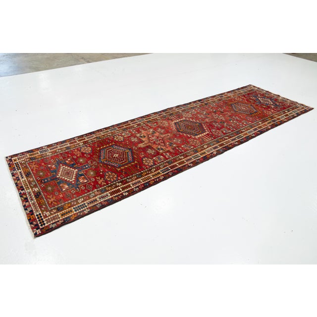 Persian 3 X 11 Vintage Heliz Persian Wool Runner Handmade in Red For Sale - Image 3 of 8