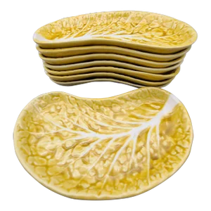 Mid 20th Century Secla Pottery Yellow Cabbage Crescent Plates, Portuguese- Set of 8