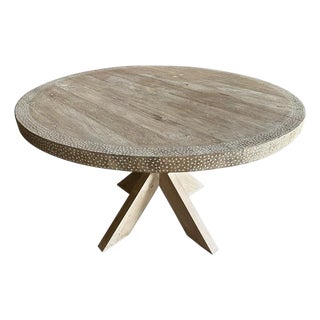 Andrianna Shamaris Round Shell Inlaid Teak Wood Table For Sale