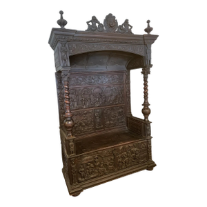 16th Century Antique High Gothic Pictorial Bench