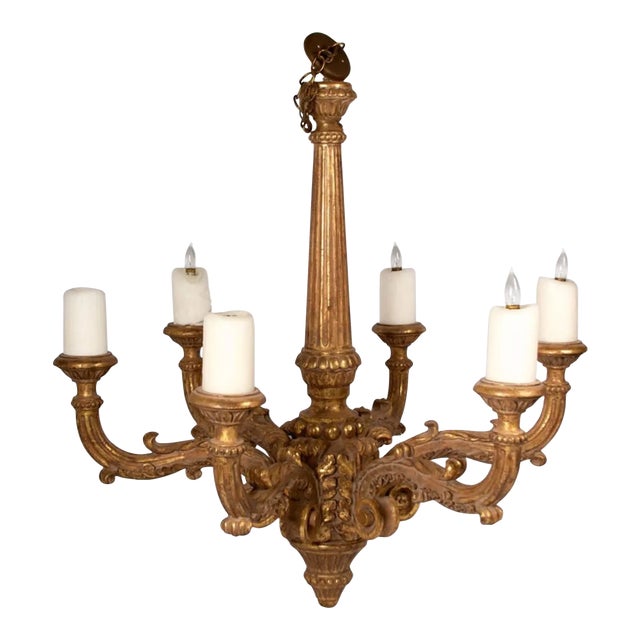 1990s Baroque Style Giltwood Chandelier For Sale
