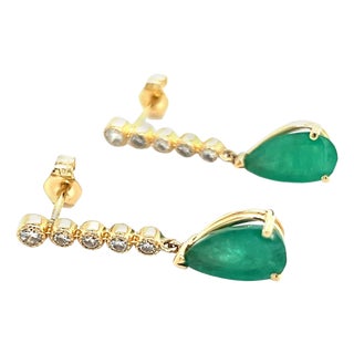 Natural Emerald Diamond Dangle Earrings 14k Y Gold 2.23 TCW Certified For Sale