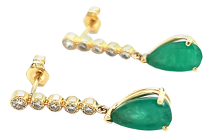Natural Emerald Diamond Dangle Earrings 14k Y Gold 2.23 TCW Certified