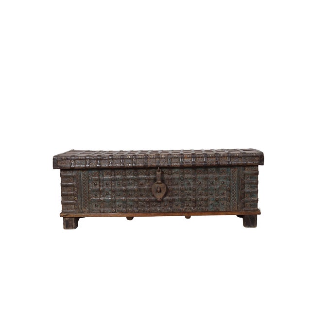 Antique Indian Teakwood Pitara Chest “Bed Bench” For Sale In Santa Fe - Image 6 of 8