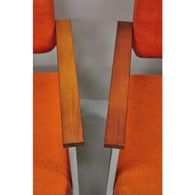 Vintage Mid Century Modern Orange Naugahyde Chrome Arm Chairs by Malibu - A Pair For Sale - Image 4 of 12