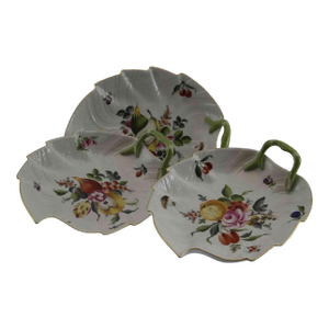 1960’s Vintage Herend Hand-Painted Large Leaf Shaped Dish With Fruit Decoration- Set of 3