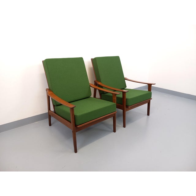 1960s Vintage Scandinavian Chairs in Teak and Green Fabric, 1960s, Set of 2 For Sale - Image 5 of 18