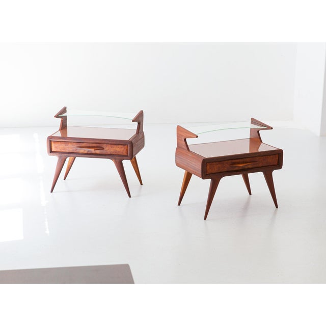 1950s Italian Bedside Tables with Glass Tops, 1950s, Set of 2 For Sale - Image 5 of 9