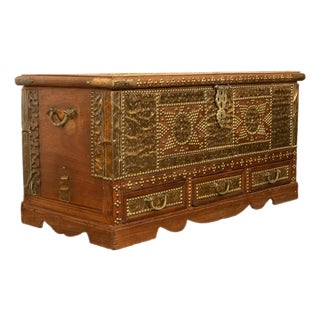 Antique 19thC Zanzibar Omani Teak & Brass Stud & Copper Clad Dowry Chest 1890 For Sale