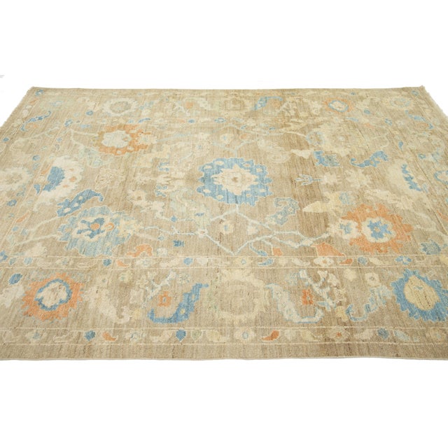 Brown Light Brown Contemporary Sultanabad Floral Wool Rug by Apadana For Sale - Image 8 of 10