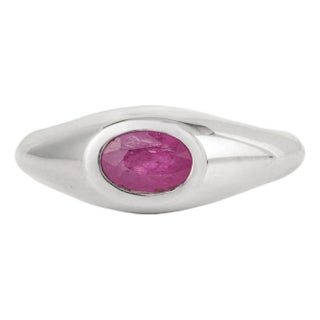 14k White Gold Natural Mozambique Ruby Chic Signet Ring Size 7 For Sale