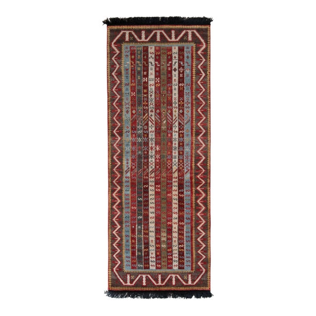 Rug & Kilim Tribal Style Rug in Red, Blue Geometric Pattern, 3x11 For Sale