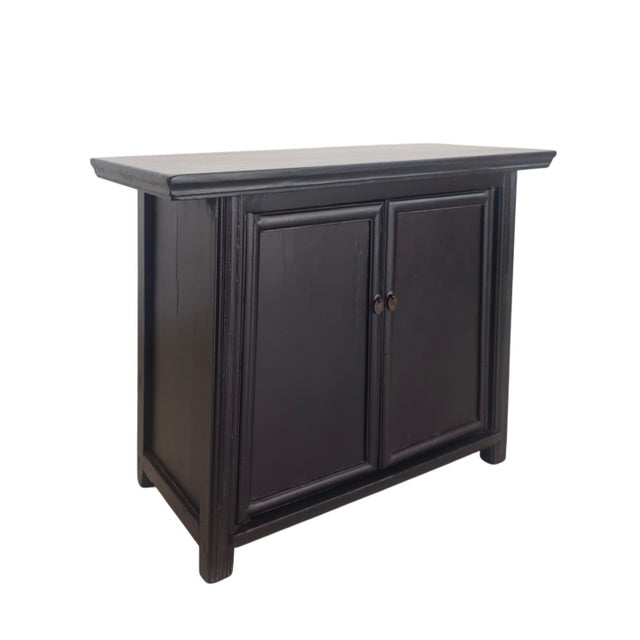 Chinese Rich Black 2-Door Side Cabinet For Sale - Image 3 of 6