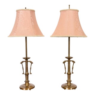 Ralph Lauren Style Art Deco Brass Table Lamps, Pair For Sale