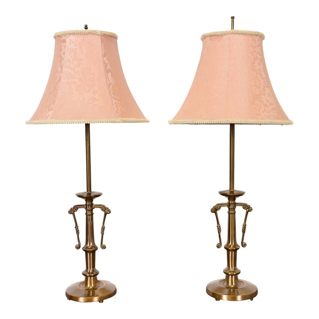 Ralph Lauren Style Art Deco Brass Table Lamps, Pair For Sale