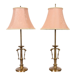 Ralph Lauren Style Art Deco Brass Table Lamps, Pair