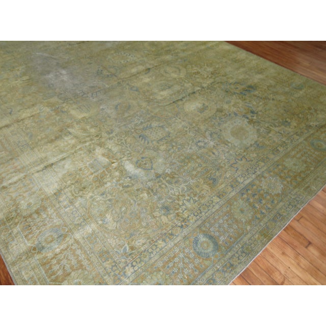 Antique Zabihi Collection Persian Tabriz Worn Room Size Rug For Sale - Image 10 of 12
