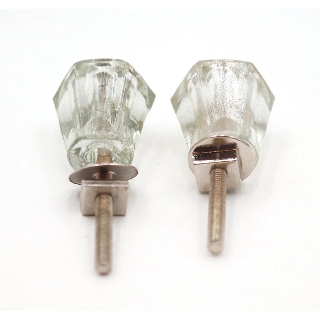 Pair of Antique 1 In. Hexagon Glass Cabinet Drawer Knobs For Sale - Image 4 of 4