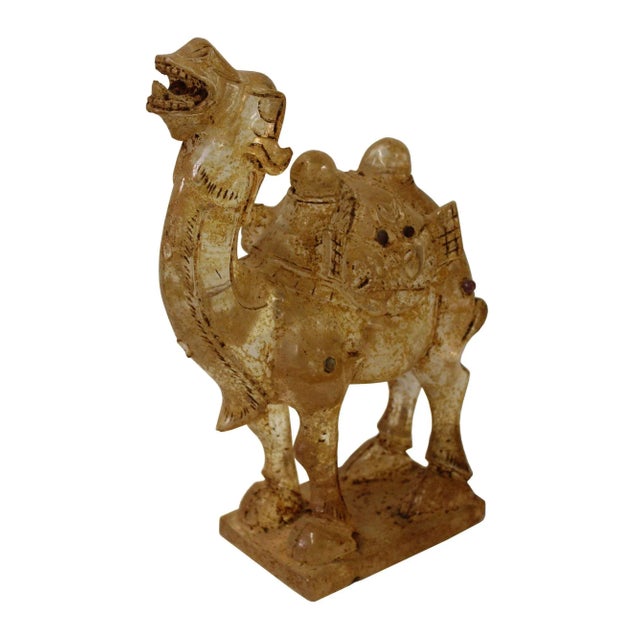 Chinese Clear Crystal Glass Vintage Dusty Finish Camel Figure For Sale - Image 5 of 7