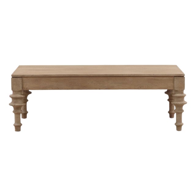 Turned Leg Natural Wood Coffee Table For Sale