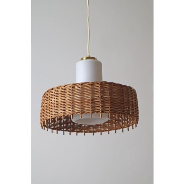 Gold Pedant Lamp in Opal Glass with Braided Rattan from Doria, Germany, 1960s For Sale - Image 8 of 12