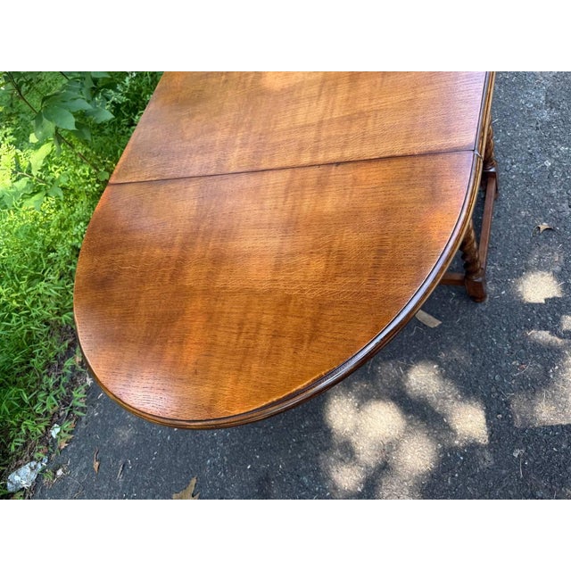 Vintage English Table Drop Leaf Gateleg Barley Twist Oval Dining Table For Sale - Image 9 of 18
