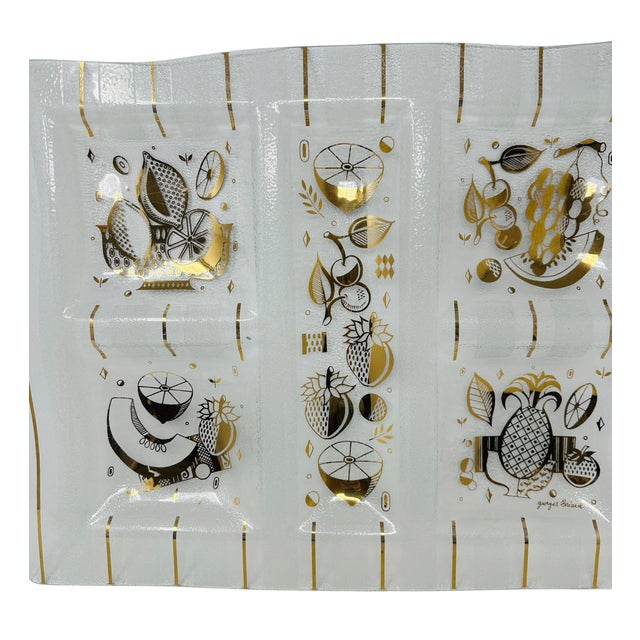 Metal Oversized Signed Georges Briard "Ambrosia" 22k Gold & Glass 5-Section Serving Tray For Sale - Image 7 of 11