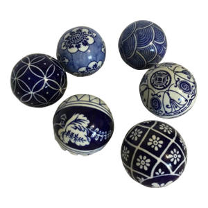 Pottery Barn Blue and White Porcelain Balls- Set of 6