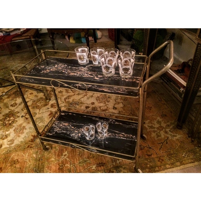 MidCentury Modern Brass & Marble Rolling Bar Cart Chairish