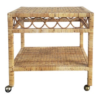 1970s Rolling Rattan Serving Cart For Sale