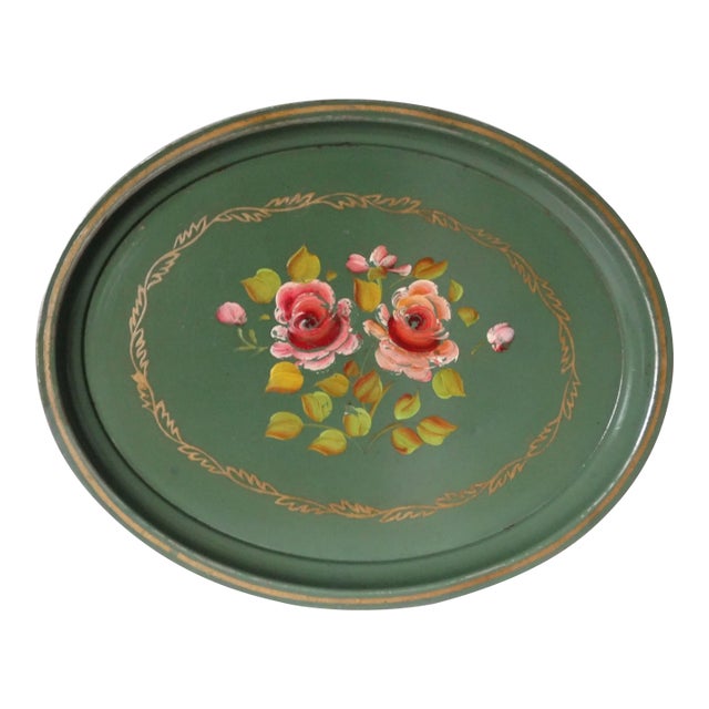Hand Painted Toleware Serving Tray For Sale