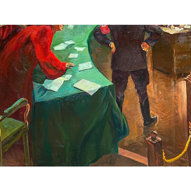 Vintage "Dimitrov at Leipzig Trial" Oil Painting, Ukrainian Artist, 1985 150-202 For Sale - Image 4 of 6