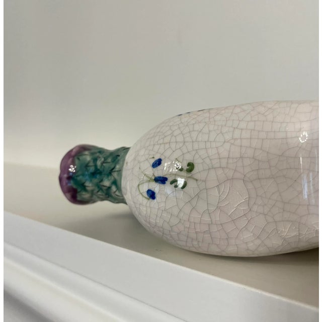 Vintage French Country Floral Painted Tulipiere Ceramic Vase, Purple & Green For Sale - Image 9 of 12