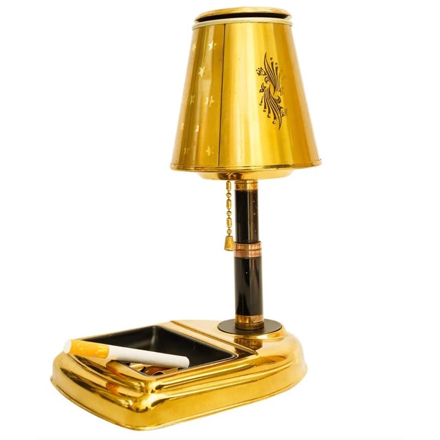 Vintage Golden Age Cigarette Holder Dispenser Lamp Metal For Sale - Image 12 of 12