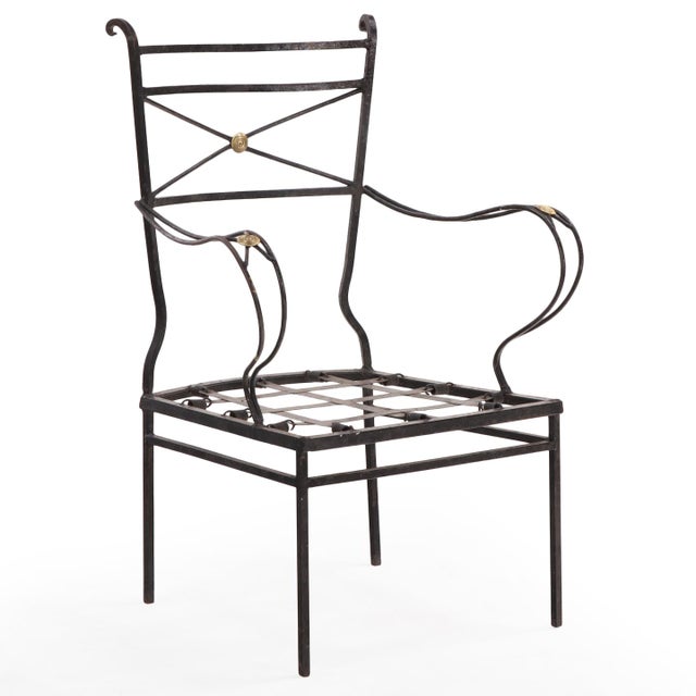 Pair of Neoclassical Style Bronze-Mounted Iron Armchairs Attributed to Comte, C. 1940 For Sale - Image 4 of 8