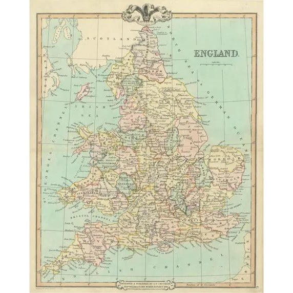 Antique Map of England and Wales, 1854 For Sale